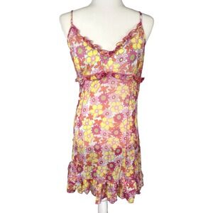 NEW PJ Salvage Bright Y2K Sheer Floral Slip Dress Dead stock Pink Yellow Bodycon